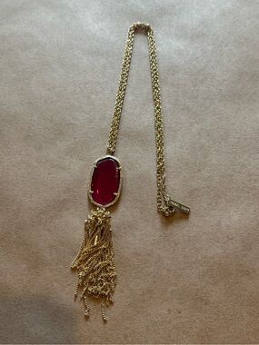 Kendra Scott Gold with Magenta Stone Rayne Tassel Necklace